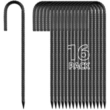 12 Inch Galvanized Rebar Stakes Heavy Duty JHook Ground Stakes 16 Pack for Outdoor Anchoring