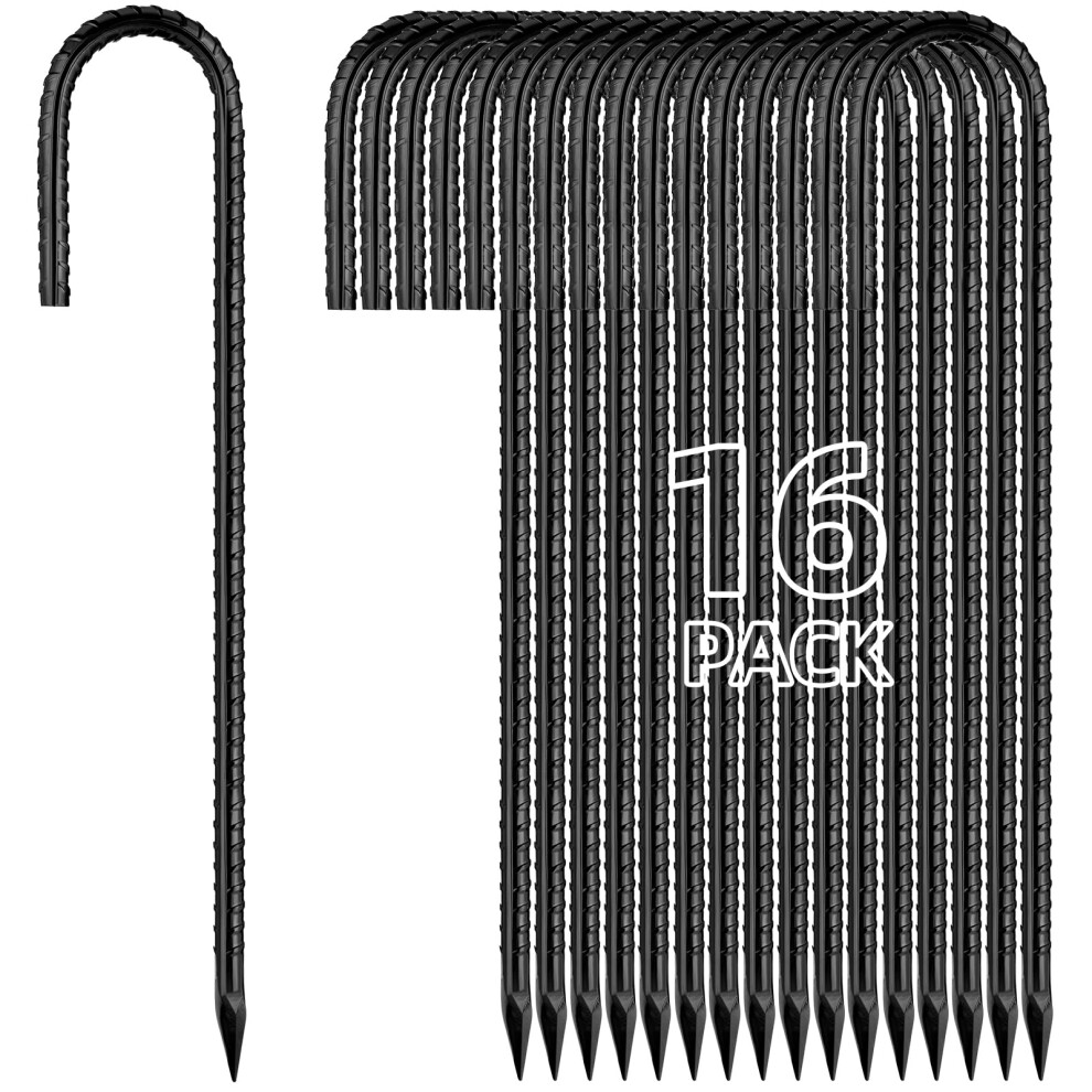 12 Inch Galvanized Rebar Stakes Heavy Duty Jhook Ground Stakes 16 Pack For Outdoor Anchoring 9455672136921