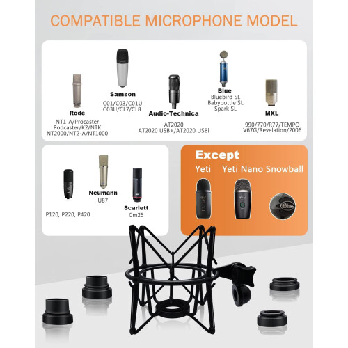 Universal Microphone Shock Mount for Condenser Mics, Adjustable Holder with Noise Reduction, Black 1