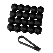 Set of 20 Black 19mm Wheel Nut Covers with Removal Tool, Rust Protection Universal Lug Nut Caps