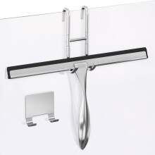 Shower Squeegee Stainless Steel 12 Inch with 2 Hooks for Glass Door, Mirror, Window and Tile Cleaning