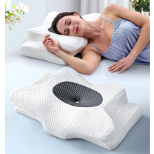 Cervical Neck Pillow with Ergonomic Contour, Cooling Memory Foam and Dual Height for Pain Relief