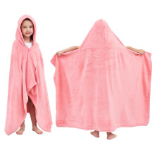 Kids Hooded Bath Towel with FleeceLined Warm Hood, QuickDry Plush Wrap for Boys and Girls Pink 50'x30'