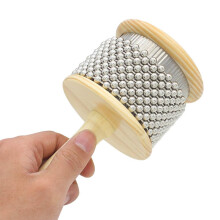 Wooden Cabasa Percussion Instrument with Stainless Steel Beads, 3.5in Latin Hand Shaker for Musicians
