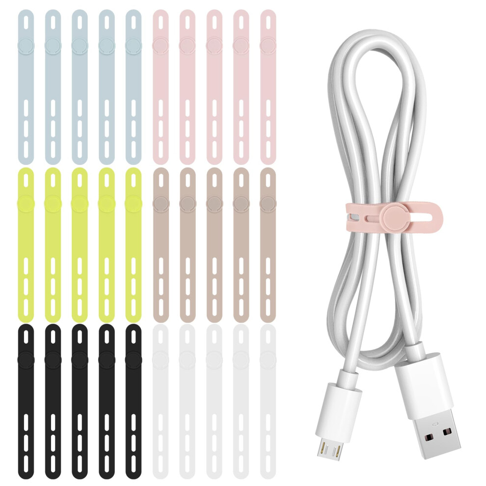 30Pcs Silicone Cable Ties With Adjustable Locking Buckle, Reusable Multicolor Cord Organizer Straps 9169991827766