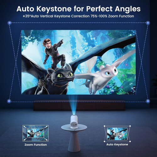 Mini Projector with WiFi and Bluetooth, 1080P HD, 4K Input, Auto Keystone, 180 Rotatable Stand 1