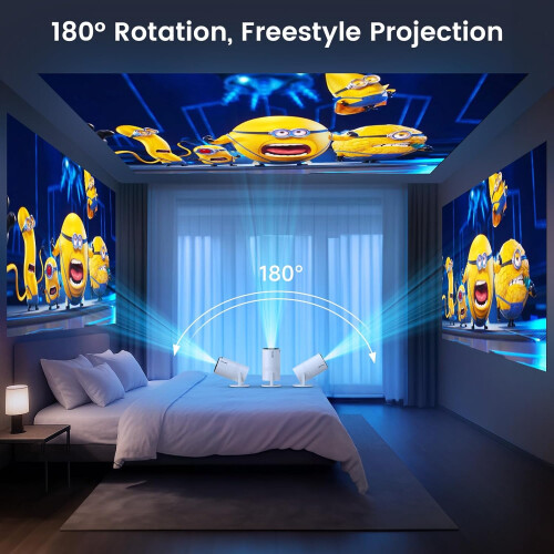 Mini Projector with WiFi and Bluetooth, 1080P HD, 4K Input, Auto Keystone, 180 Rotatable Stand 2