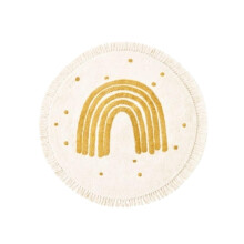 Plush Area Rug Yellow Rainbow Round with Tassels Soft Living Room Carpet 100x100cm