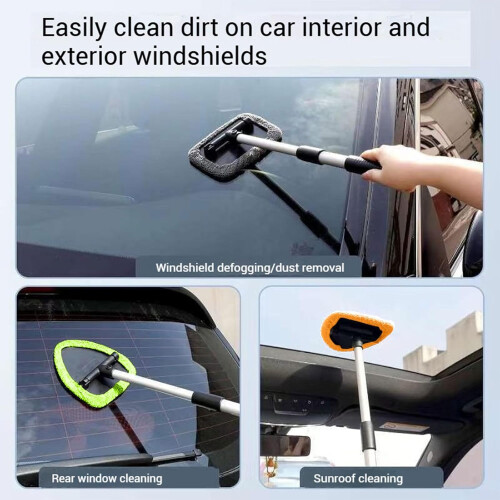 Car Windshield Cleaner with Extendable NonSlip Handle, 180 Rotating Head and 4 Microfiber Pads (Green) 1