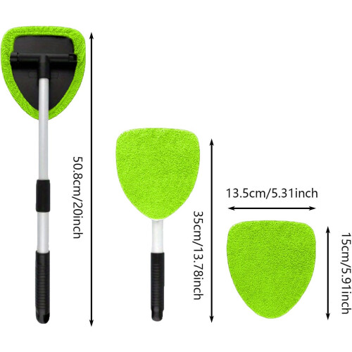 Car Windshield Cleaner with Extendable NonSlip Handle, 180 Rotating Head and 4 Microfiber Pads (Green) 2