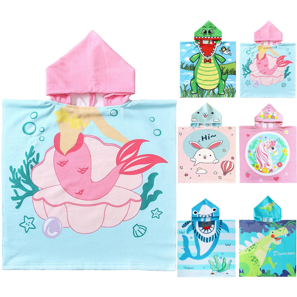 Kids Hooded Beach Towel Mermaid, QuickDry Microfiber Bath Wrap for Toddlers, Pink 24x24