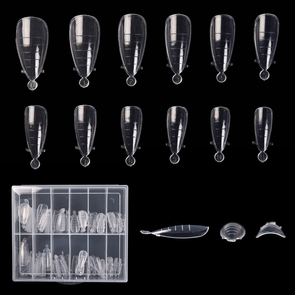 120pcs Clear Almond Poly Nail Extension Gel Forms with 12 Sizes Reusable Dual Nail Forms for Salon