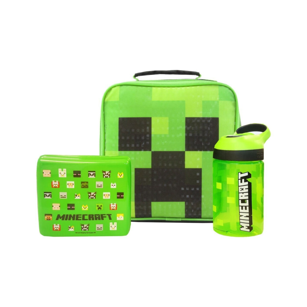 Minecraft Childrens/Kids Creeper Lunch Bag And Bottle Set Green