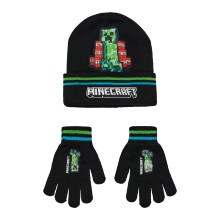 Minecraft Boys Creeper Beanie & Gloves Set