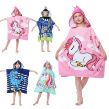 Kids Hooded Beach Towel Soft Absorbent Microfiber Poncho Robe One Size Pink Unicorn