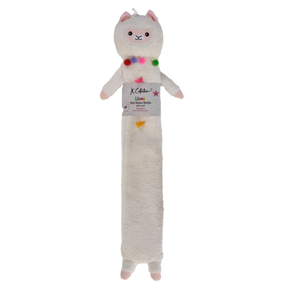 - K Collection Llama Extra Long 2L Hot Water Bottle And Cover White (One Size) - Image 2