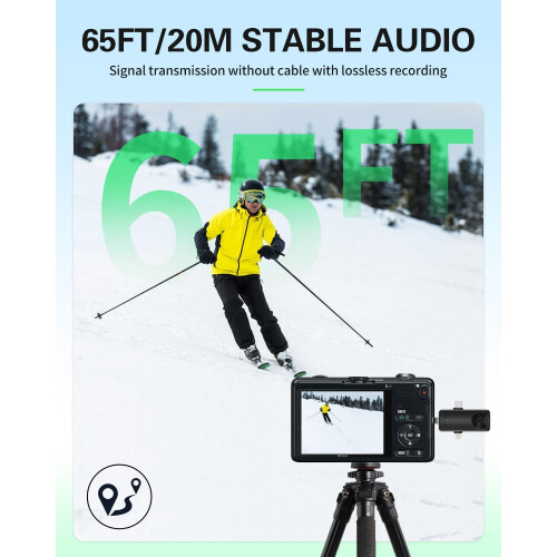 Wireless Lavalier Microphone for iPhone Android Camera, Dual Lapel Mic 4in1 Set with Noise Reduction 2