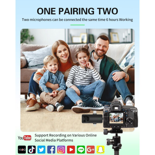 Wireless Lavalier Microphone for iPhone Android Camera, Dual Lapel Mic 4in1 Set with Noise Reduction 1