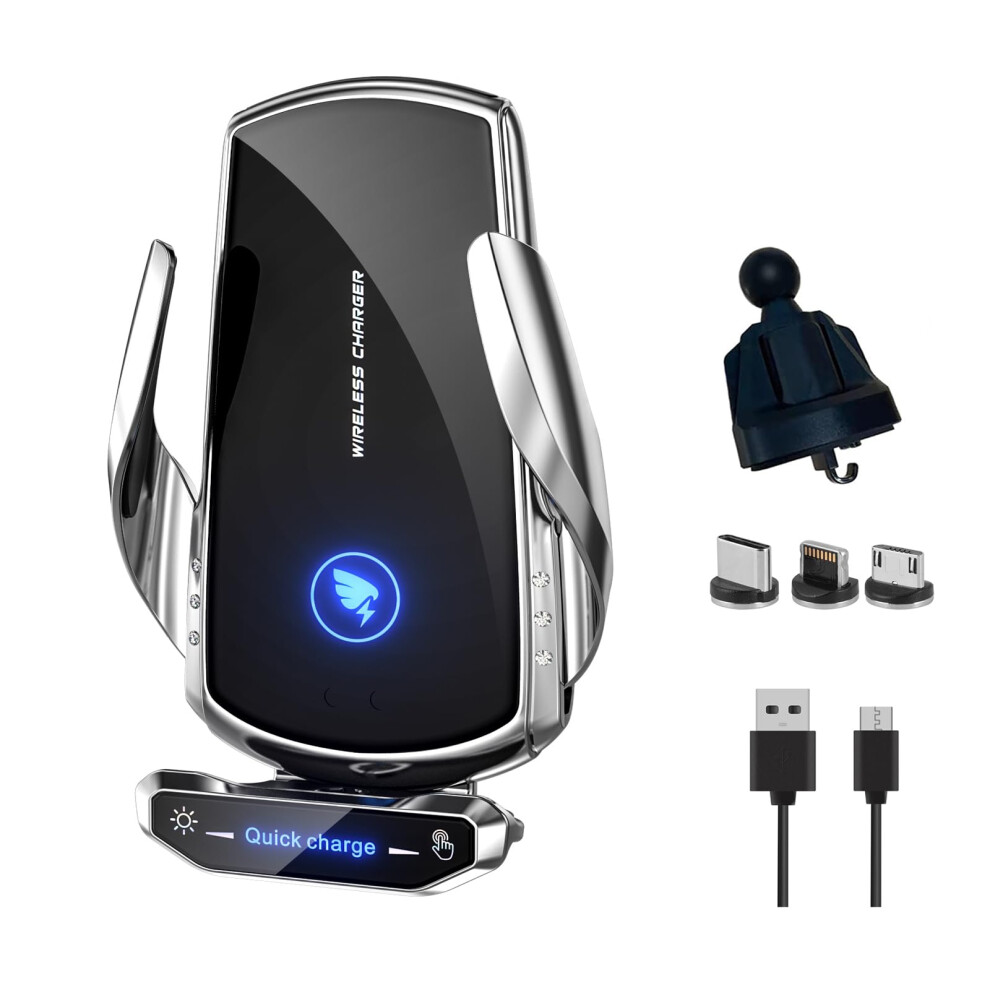 15W Fast Wireless Car Charger Mount With Smart Auto Clamping Vent Holder For Android Phones Silver 9174973730422