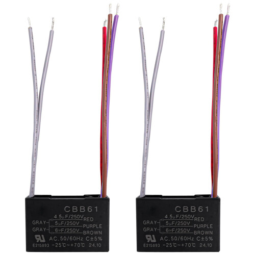 Ceiling Fan Capacitor 5 Wire CBB61 250VAC 4.5uF 5uF 6uF MultiSpeed Control 2 Pack