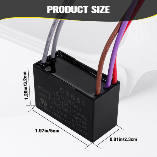 Ceiling Fan Capacitor 5 Wire CBB61 250VAC 4.5uF 5uF 6uF MultiSpeed Control 2 Pack 1