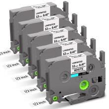 Label Maker Tape TZe231 12mm Black on White, Waterproof Laminated, 5Pack Compatible with Brother PTouch