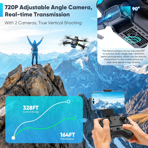 Drone with Camera for Kids, Dual 720P HD, Gesture Control, Lights, Gravity Sensor, 3D Flip, Black 1