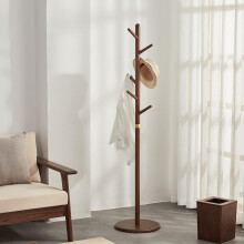 Coat Rack Solid Wood Freestanding Walnut Stand with 6 Hooks for Entryway Bedroom Hallway