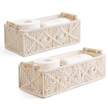2 Pack Macrame Storage Baskets Handmade Cotton Rope Boho Bathroom Organizer for Toilet Paper Ivory