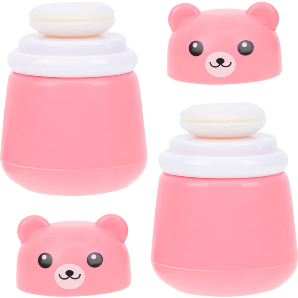 Travel Powder Puff Case with Cute Bear Design, Compact Refillable Talcum Powder Container Set of 2
