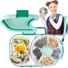 Snack Spinner Kids Snack Box with Rotating Compartments, Leak Proof Lid, 5 Sections, Green