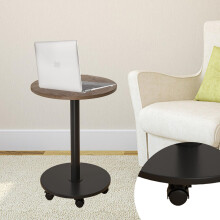 Side Table with Wheels, 360 Rotating Adjustable Height TV Tray for Sofa and Bed, Walnut 1pc