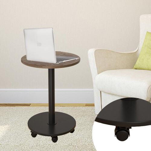Side Table with Wheels, 360 Rotating Adjustable Height TV Tray for Sofa and Bed, Walnut 1pc