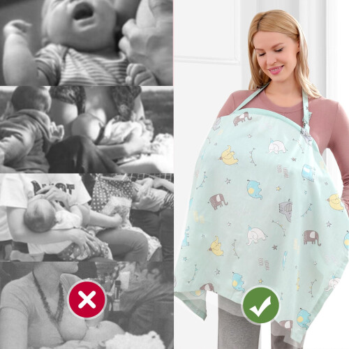 Nursing Cover Blue Elephant Pattern with Adjustable Privacy Fit Breathable Double Layer Stroller Use 2
