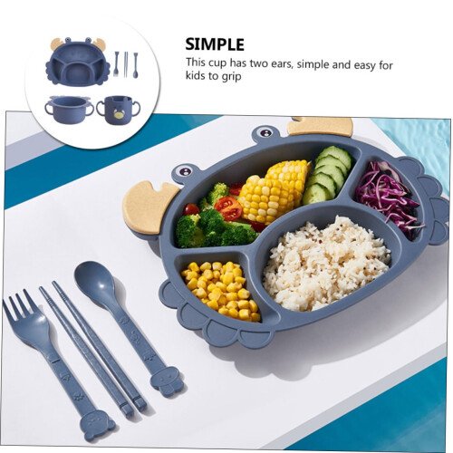 Kids Dinnerware Set with Crab Cup Bowl Divided Plate Fork Spoon Chopsticks, Ergonomic Rounded Edges 2