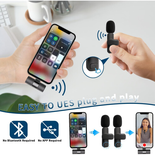 Wireless Lavalier Lapel Microphone for iPhone with AI Noise Reduction, Lightning Port, 2 Pack 1