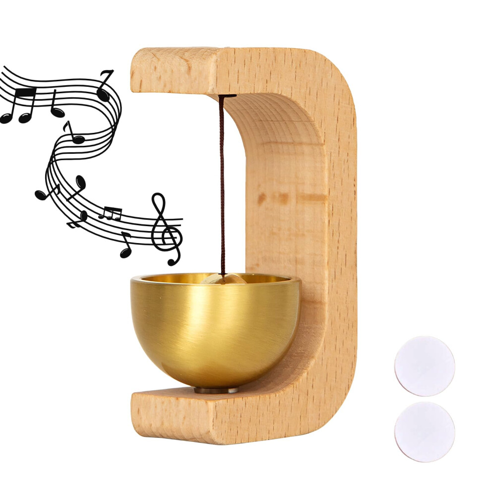 Door Chime With Magnetic Mount, Wooden Shopkeepers Bell, Vintage Brass Tone For Store Entrance 9092120617924