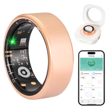 Smart Ring Health and Fitness Tracker with Heart Rate Sleep Blood Oxygen Monitor IP68 Waterproof Rose Gold Size 9