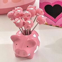 Stainless Steel Fruit Fork Set with PigThemed Handles, Mini Dessert Forks for Cake and Fruit 10pcs