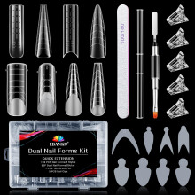 Poly Gel Dual Nail Forms Kit 288PCS for French Extensions, 8 Shapes 12 Sizes, Clips Brush Files
