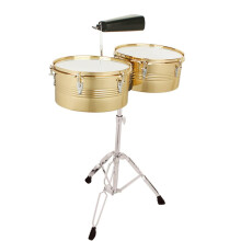 Timbales Drum Set 13 and 14 Inch Gold with Stand and Cowbell