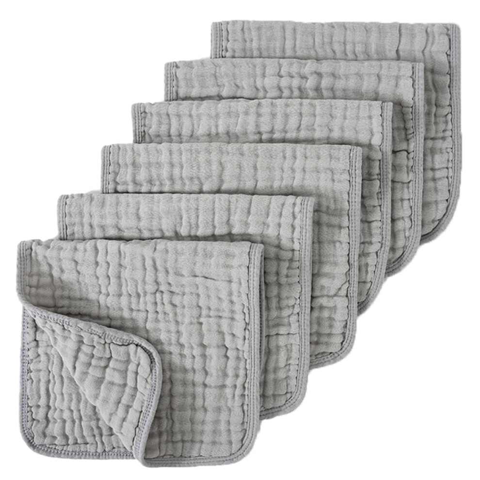 Pack Of 6 Baby Burp Cloths And Cotton Bibs, 6Layer Absorbent, Soft For Drooling And Teething Light/Grey