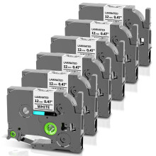 Label Tape for Brother TZe231 12mm x 8m Black on White 6Pack for P Touch, Laminated, Easy Peel