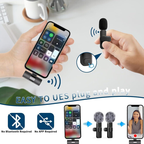 Wireless Lavalier Microphone with Noise Reduction, Dual Mics for iPhone Android Video Podcast Interview 1
