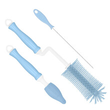 Silicone Baby Bottle Cleaning Brush Set with 360 Rotation, Extra Long Handle, Nipple and Straw Cleaner, Detachable Blue