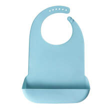Adult Silicone Bib with Waterproof Food Catcher for Seniors, Adjustable Neck, Easy Clean, Light Blue
