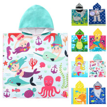 Kids Hooded Beach Towel with Cute Animal Design, Soft Microfiber Bath Towel for Toddlers 24x24 Inch
