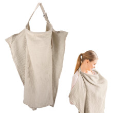 Breathable Cotton Nursing Cover with Adjustable Straps, 360 Privacy Breastfeeding Cover Khaki