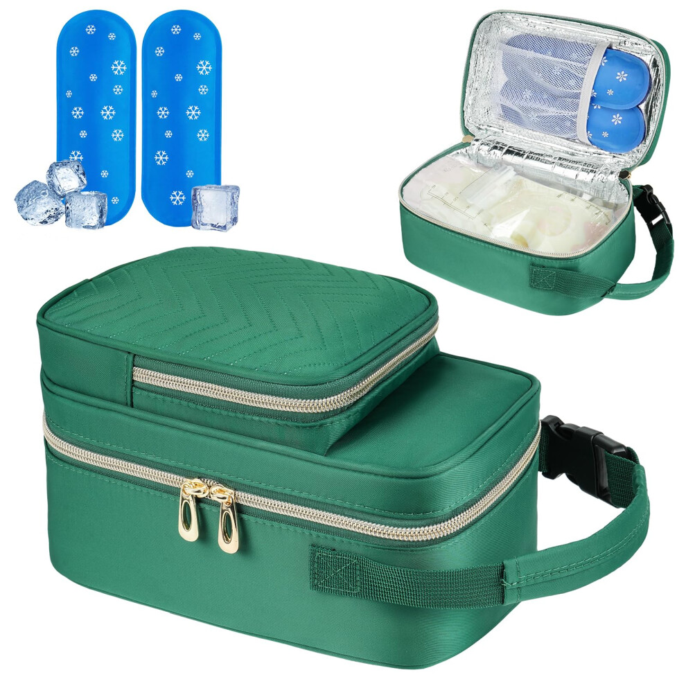 Breastmilk Cooler Bag With Reusable Ice Packs, Insulated Storage For Travel, Green