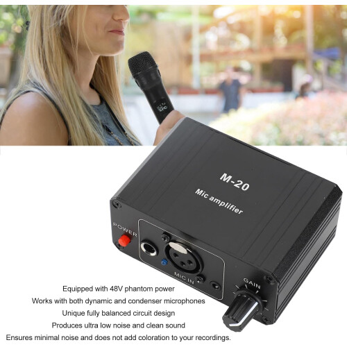Microphone Preamp with 48V Phantom Power, Low Noise XLR Mic Gain Booster for Dynamic and Condenser 2